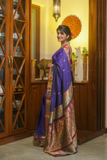 Load image into Gallery viewer, blue Peshwai silk saree in
