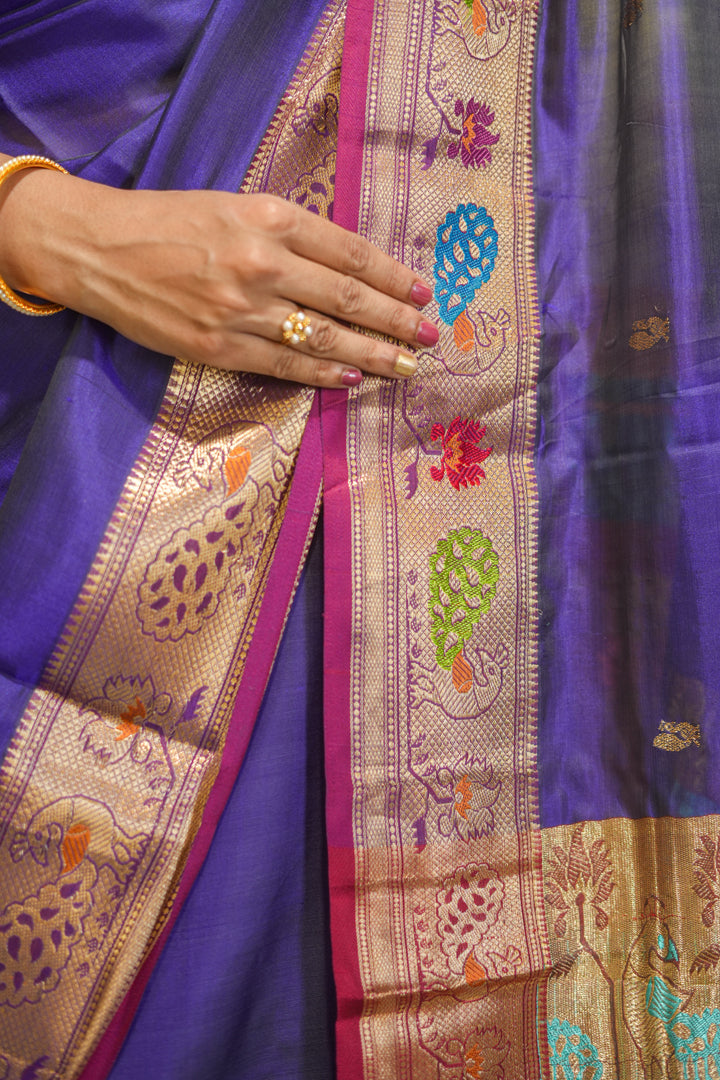 blue Peshwai silk saree in