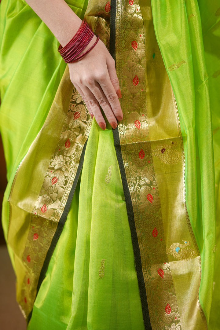 Parrot green Peshwai silk saree