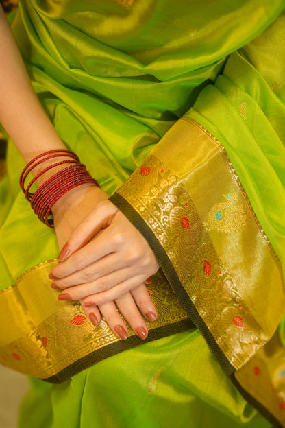 Parrot green Peshwai silk saree