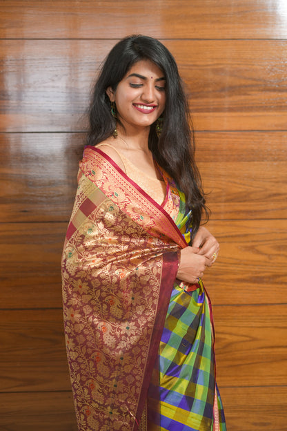 green Peshwai silk saree