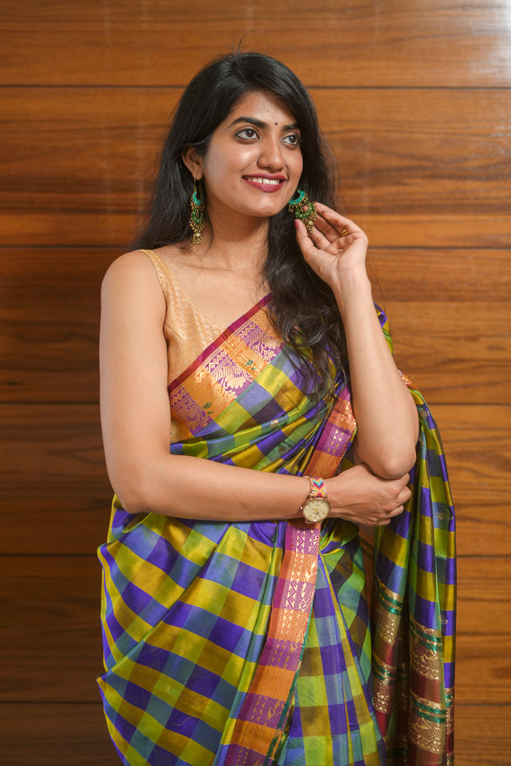 green Peshwai silk saree