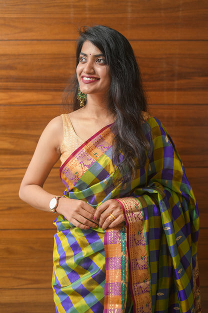 green Peshwai silk saree