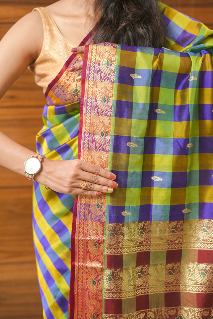 green Peshwai silk saree