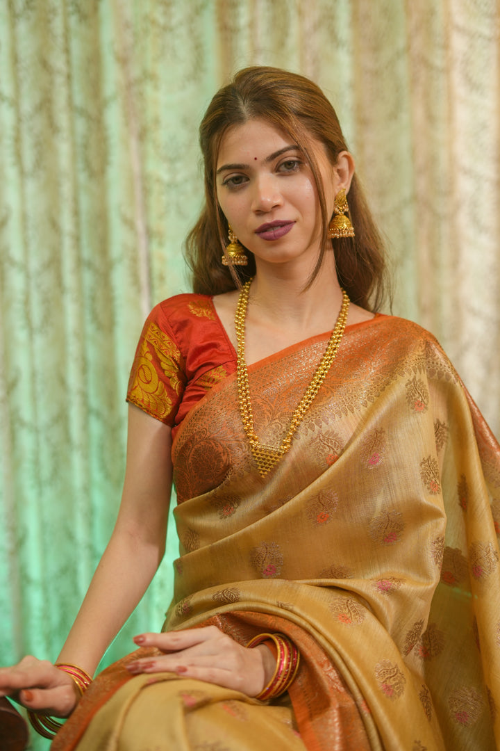 Beige Muga silk Saree