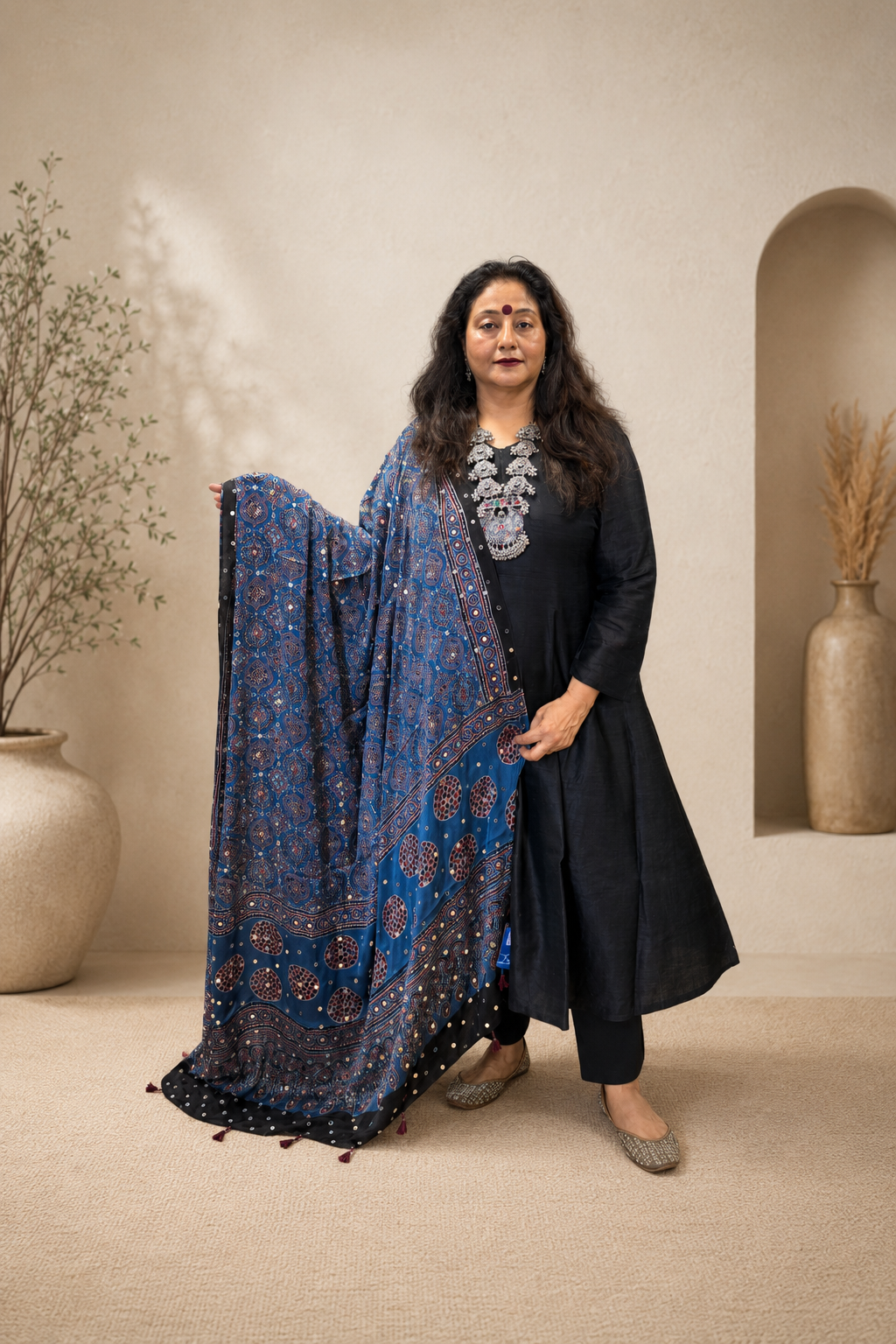 Blue Ajrak Modal Silk Dupatta