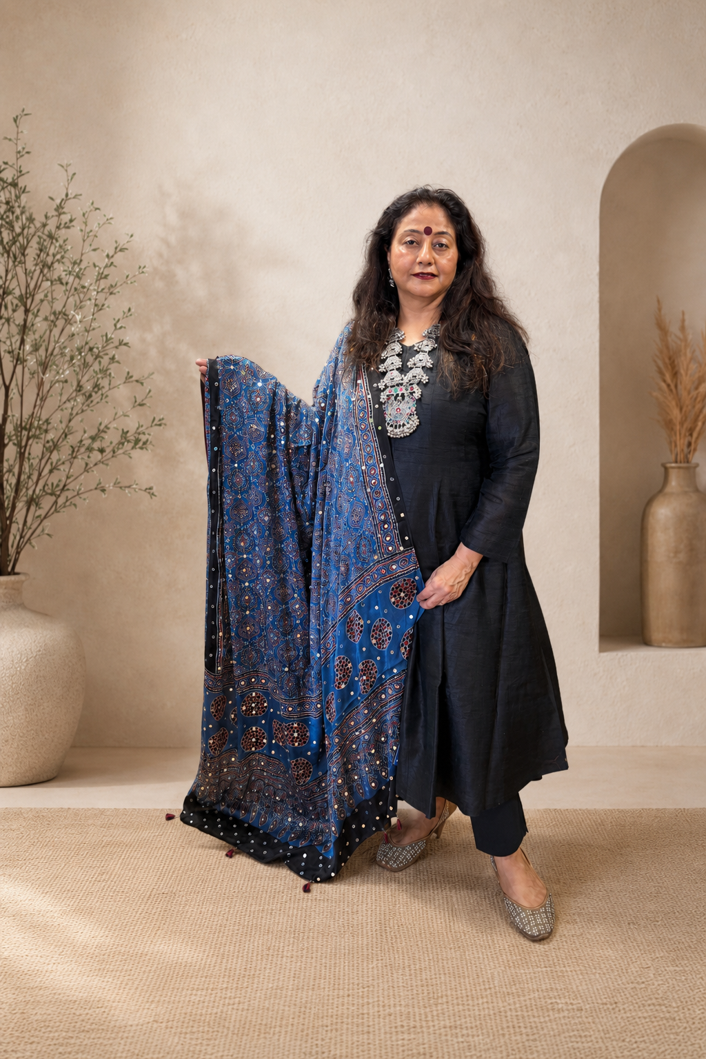 Blue Ajrak Modal Silk Dupatta