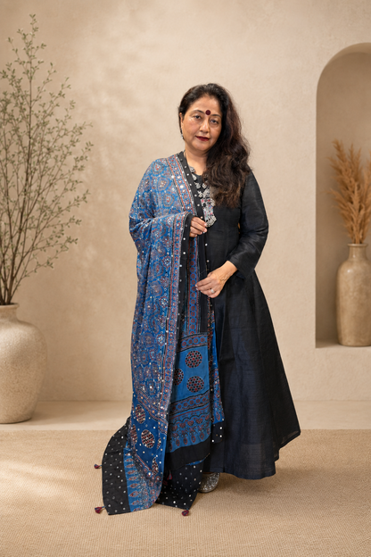 Blue Ajrak Modal Silk Dupatta
