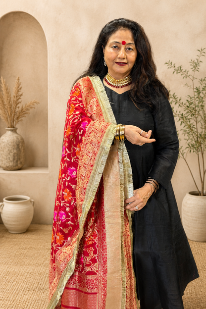 Red Banarasi Brocade Dupatta