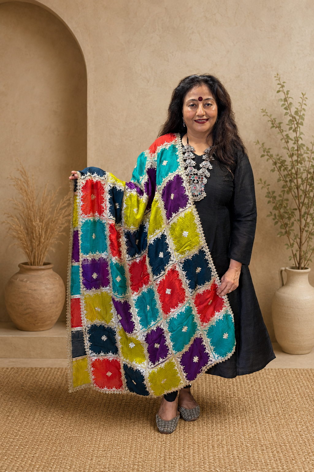 Multicoloured Chinon Dupatta
