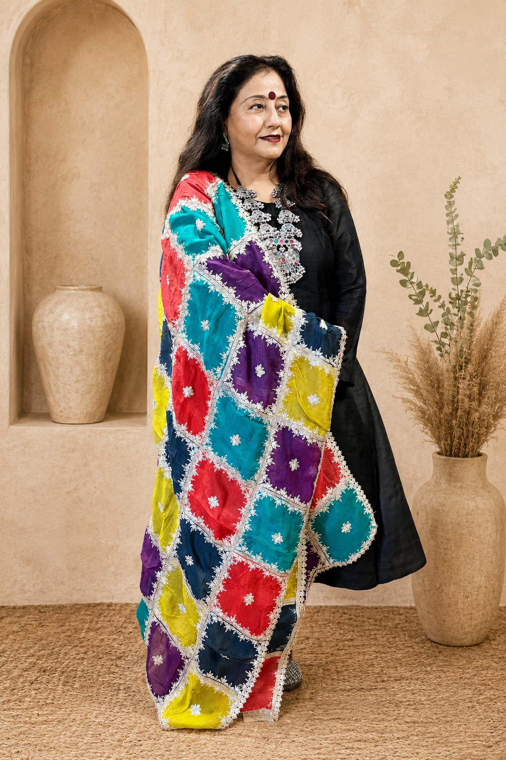 Multicoloured Chinon Dupatta