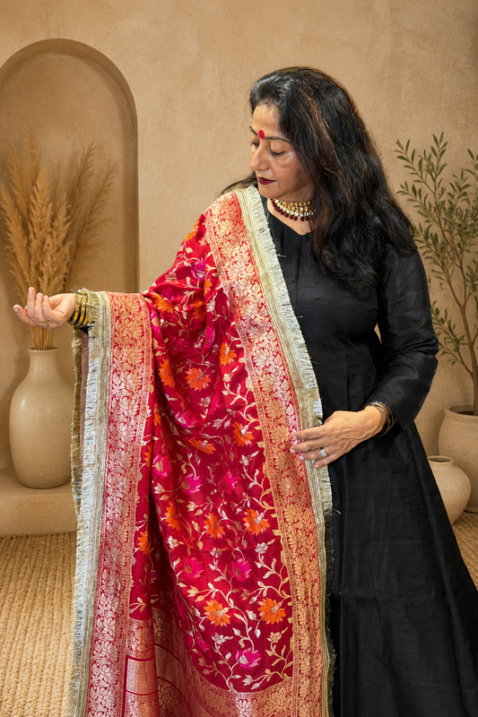 Red Banarasi Brocade Dupatta