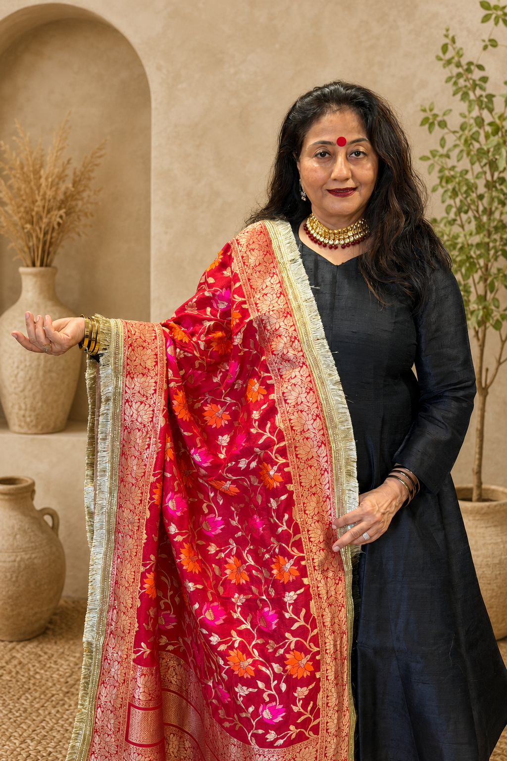 Red Banarasi Brocade Dupatta