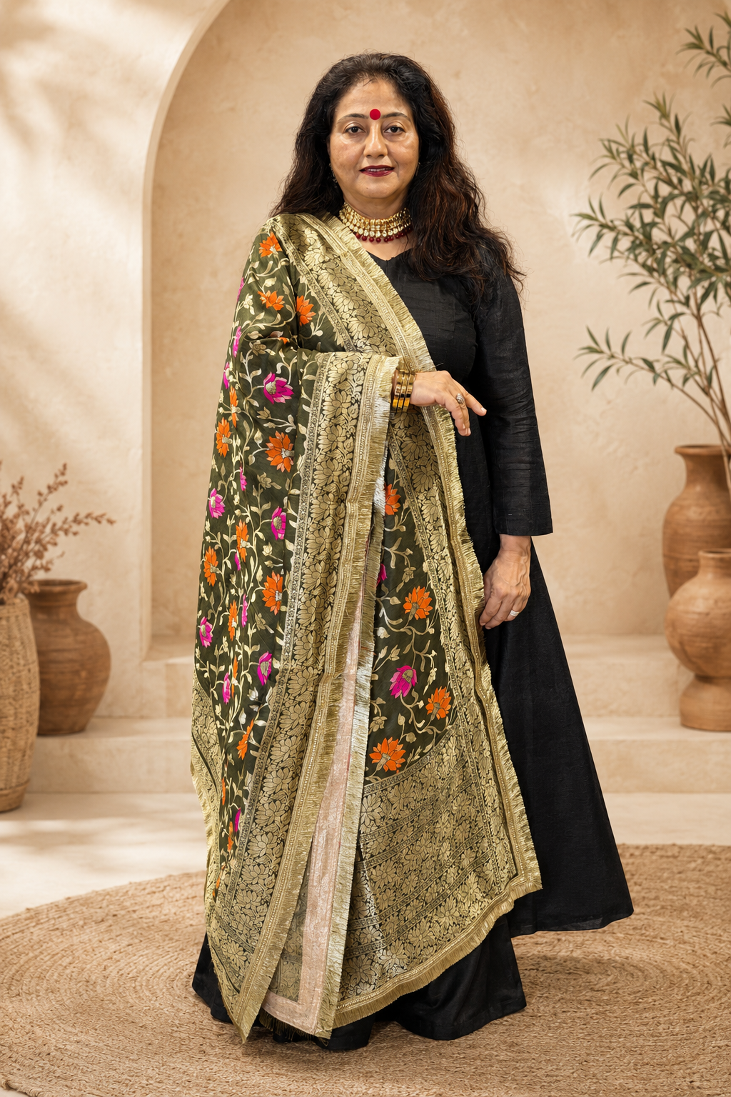 Green Banarasi Brocade Dupatta