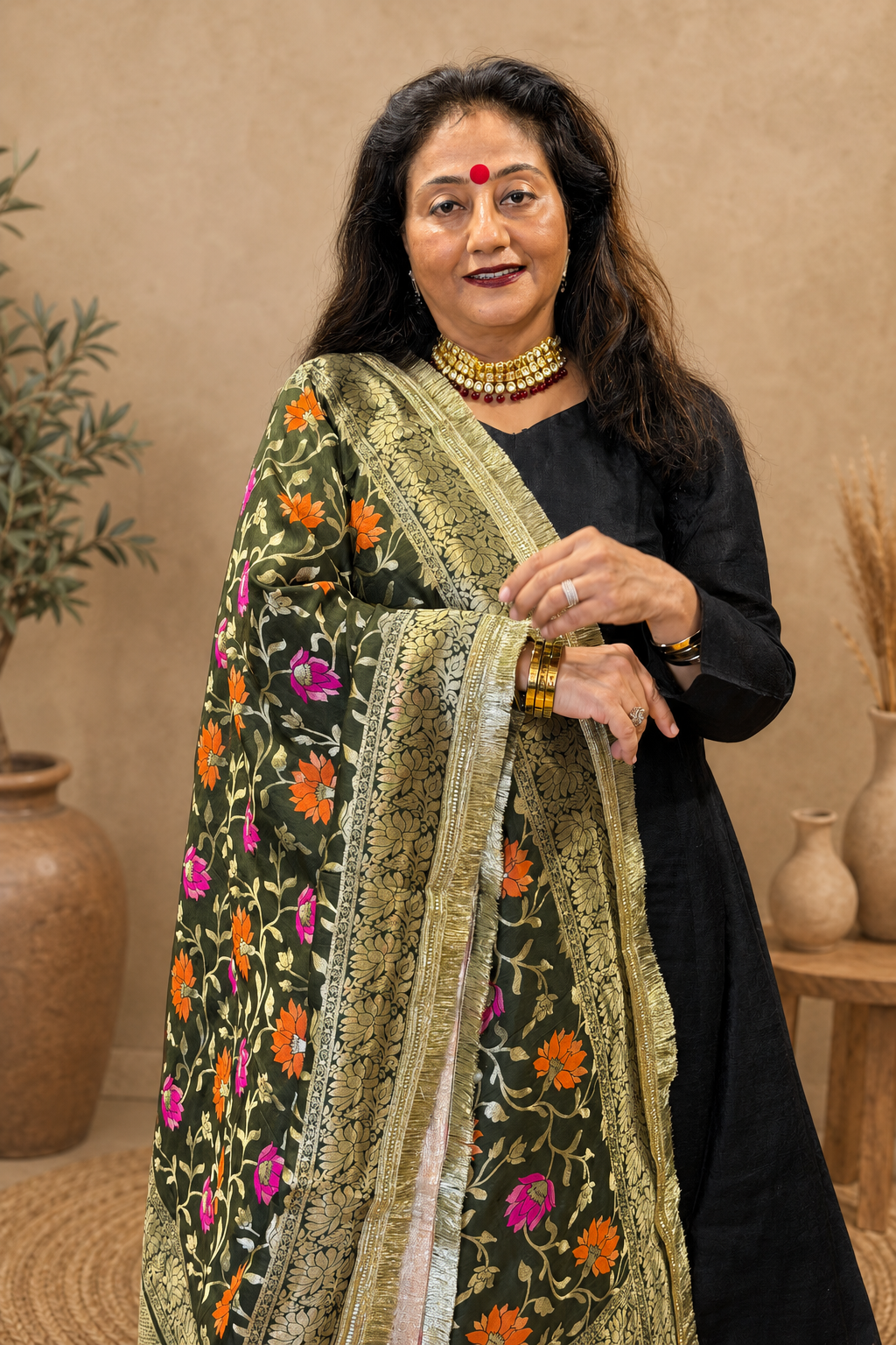 Green Banarasi Brocade Dupatta