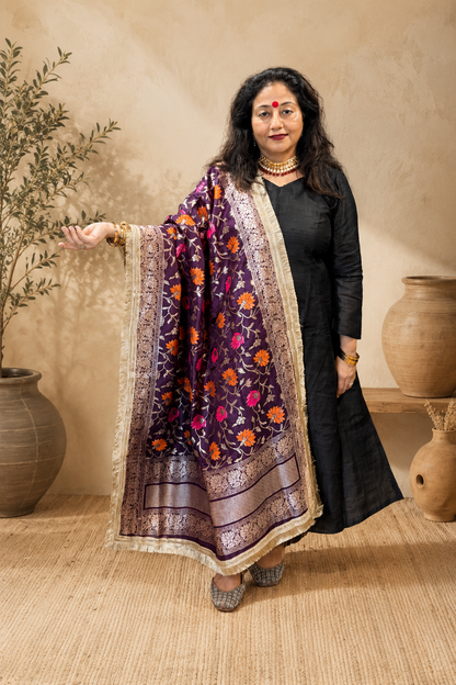 Magenta Banarasi Brocade Dupatta