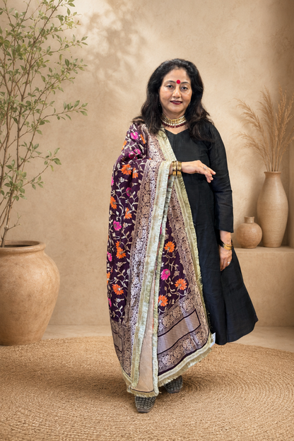 Magenta Banarasi Brocade Dupatta