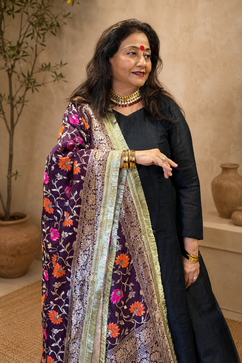 Magenta Banarasi Brocade Dupatta