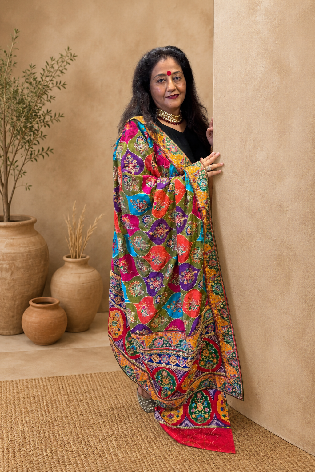 Multicoloured Crepe Dupatta