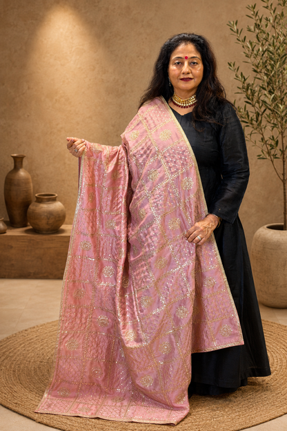 Rose Pink Silk Dupatta