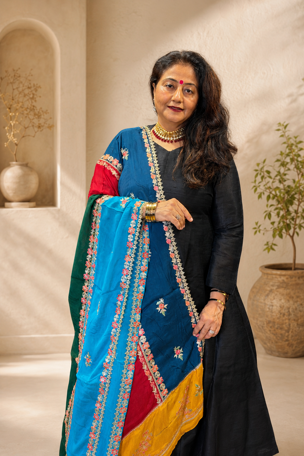 Multicoloured  Chinon Dupatta