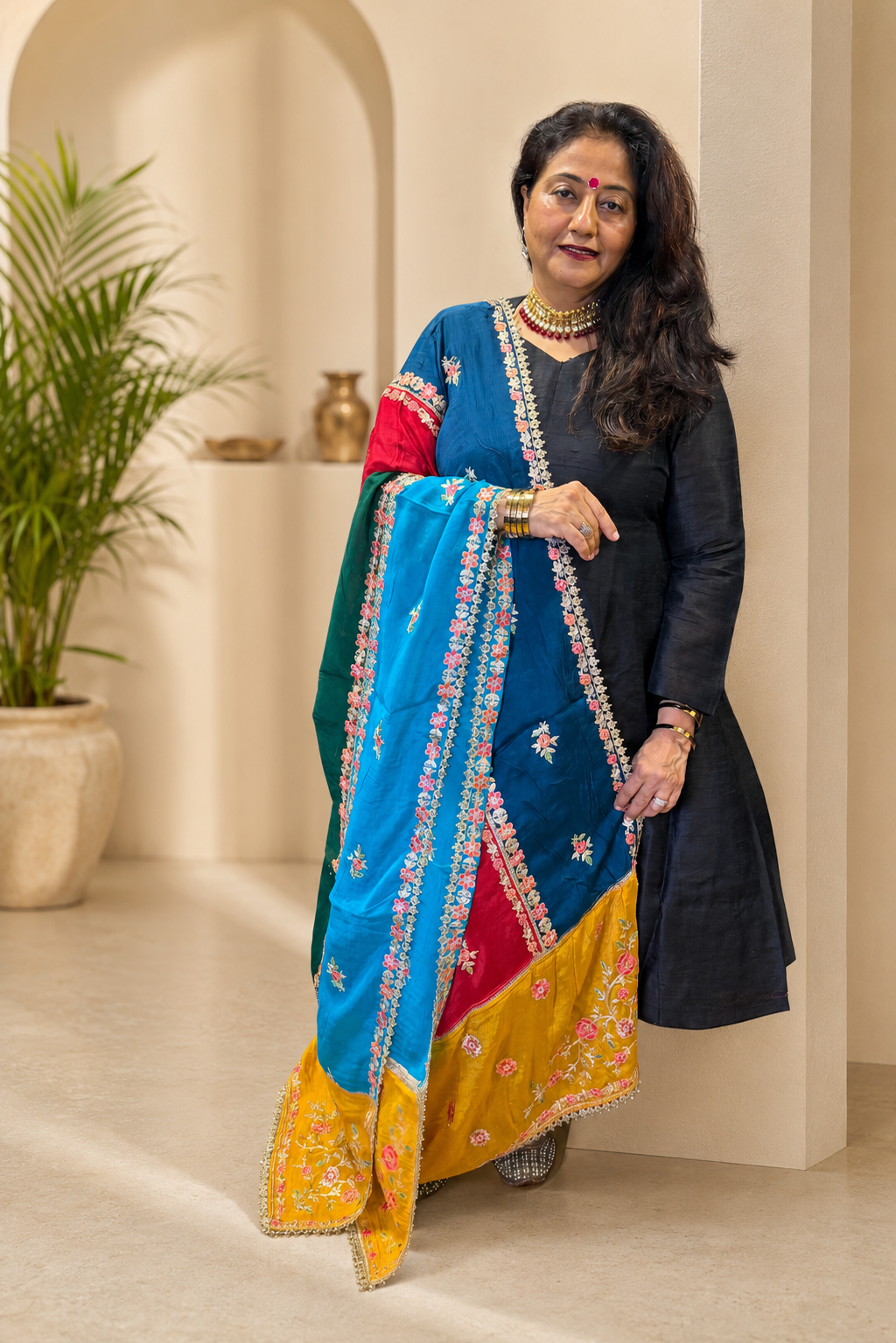 Multicoloured  Chinon Dupatta