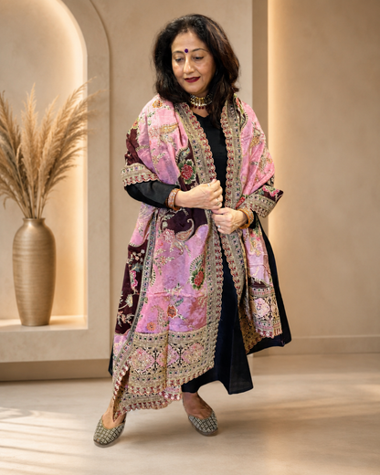 Pink Viscose Organza Dupatta