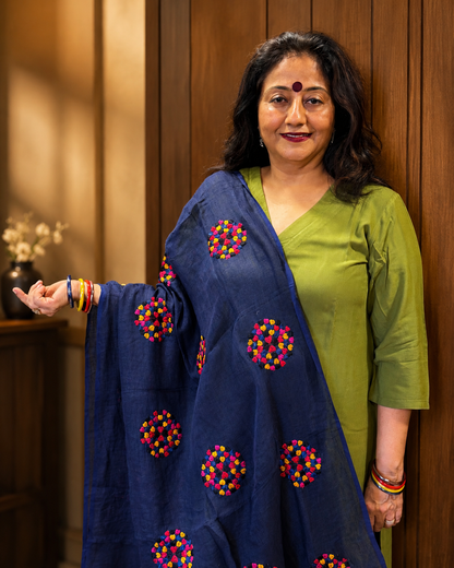 Blue Linen Cotton Dupatta