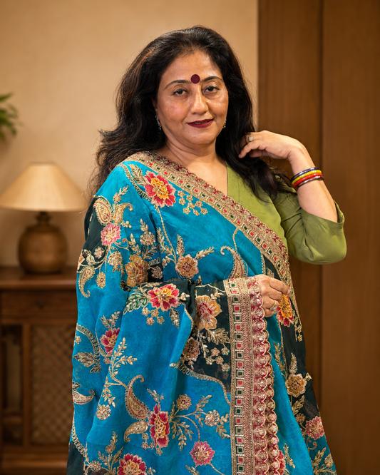 Blue Viscose Organza Dupatta