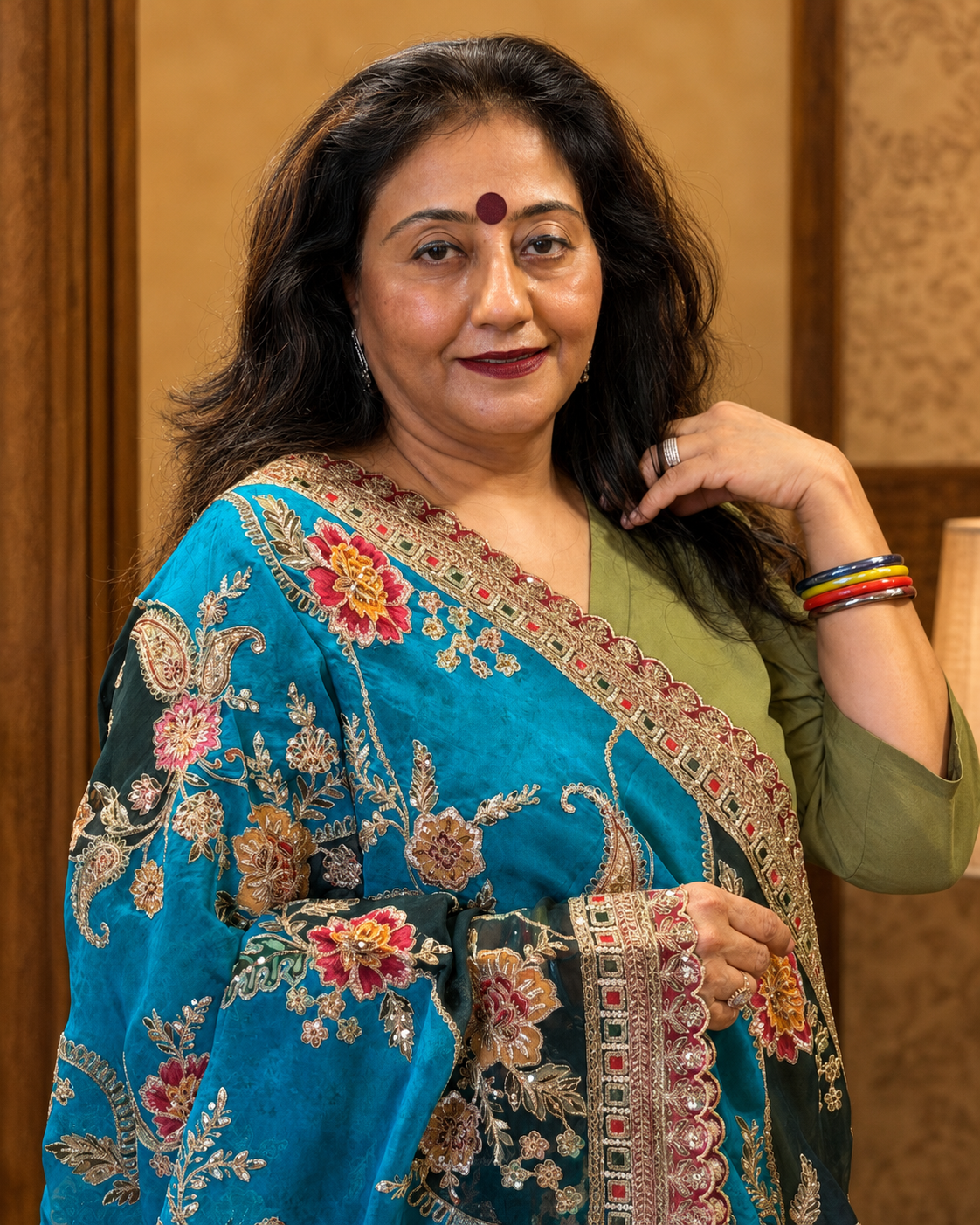 Blue Viscose Organza Dupatta