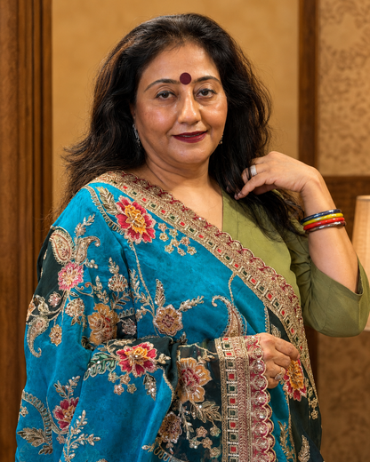 Blue Viscose Organza Dupatta
