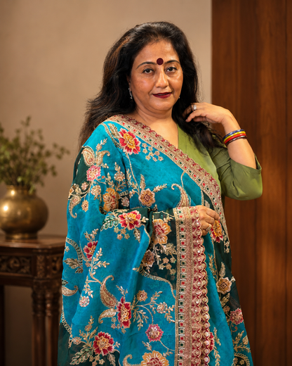 Blue Viscose Organza Dupatta
