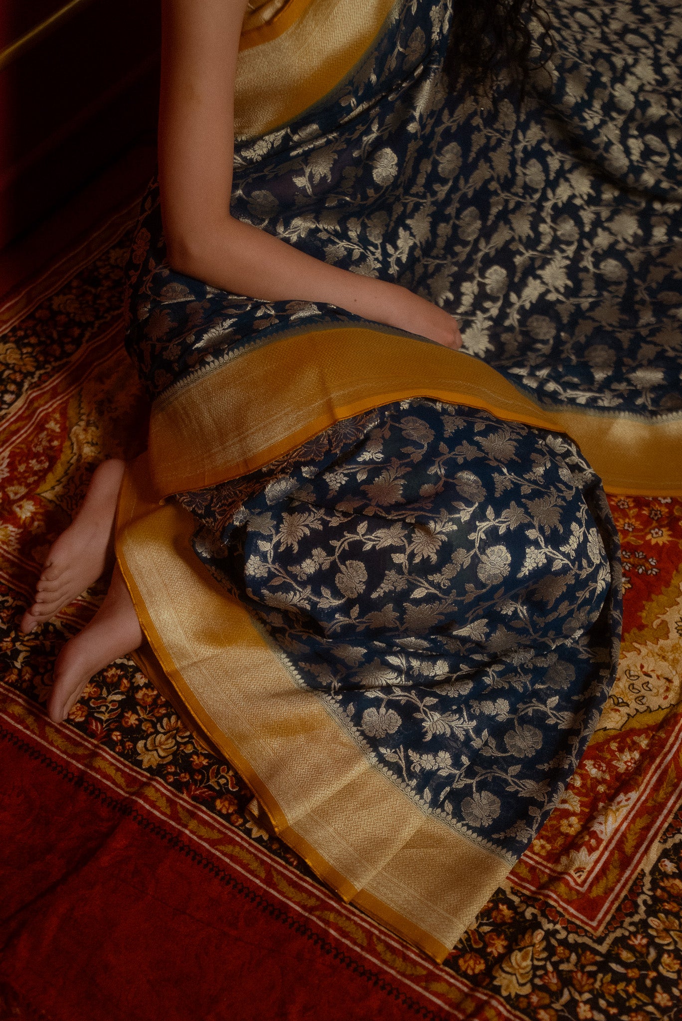 Blue Khaddi Chiffon Saree