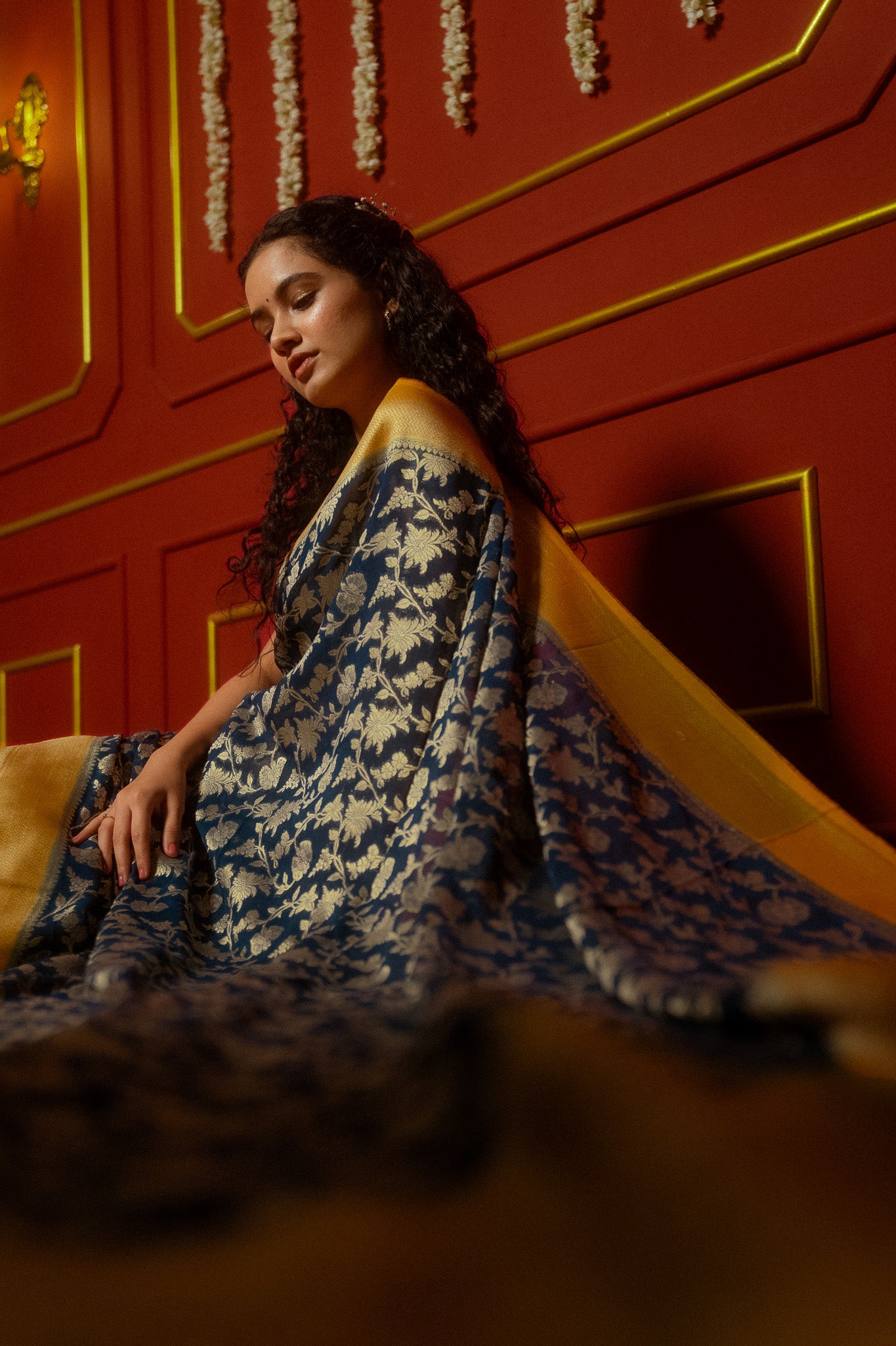Blue Khaddi Chiffon Saree