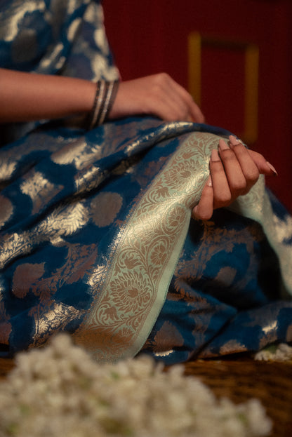 Blue Khaddi Chiffon Saree