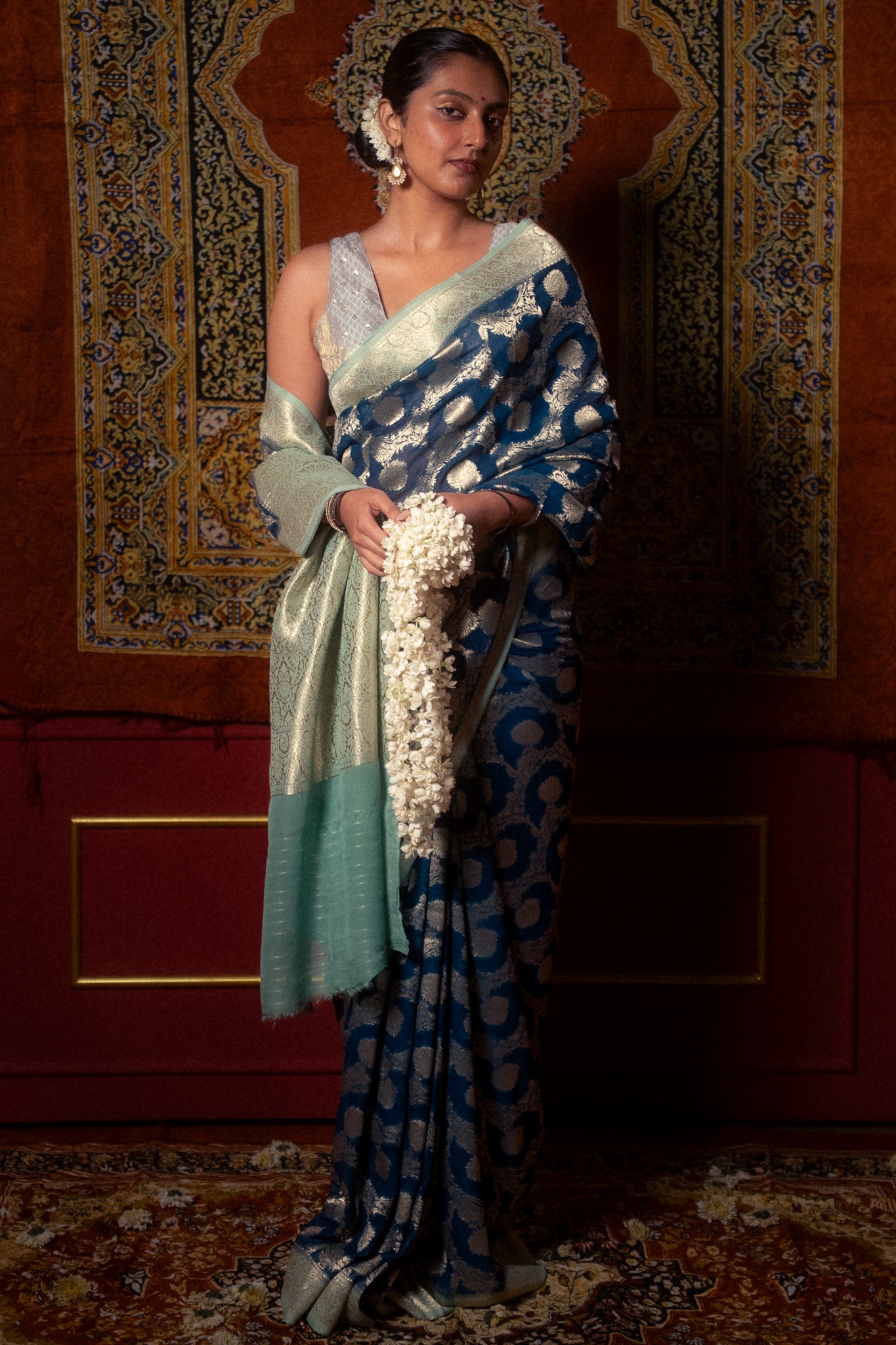 Blue Khaddi Chiffon Saree