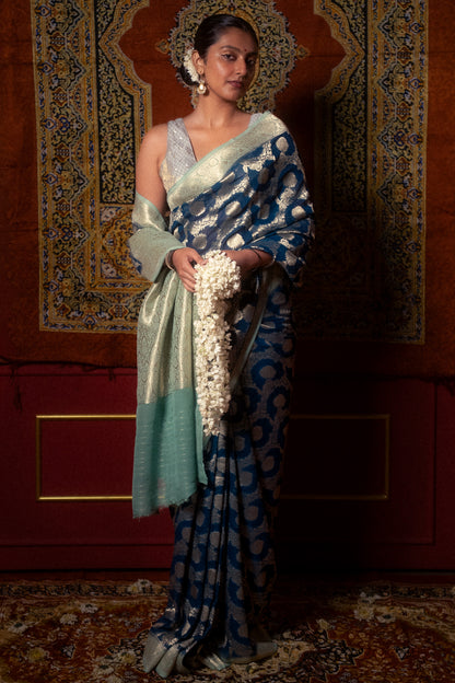 Blue Khaddi Chiffon Saree