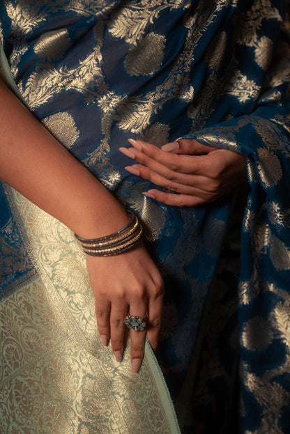 Blue Khaddi Chiffon Saree