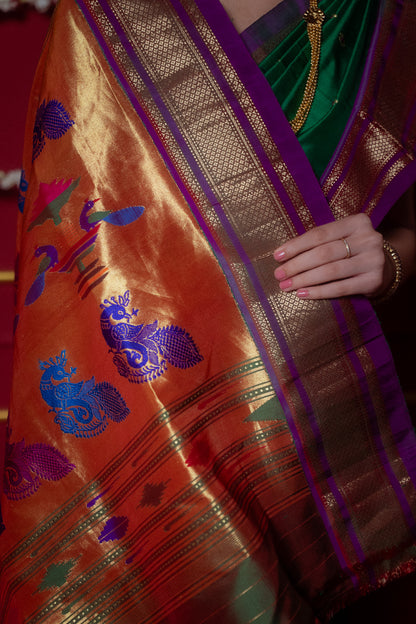 Green Mooga Silk Paithani Saree