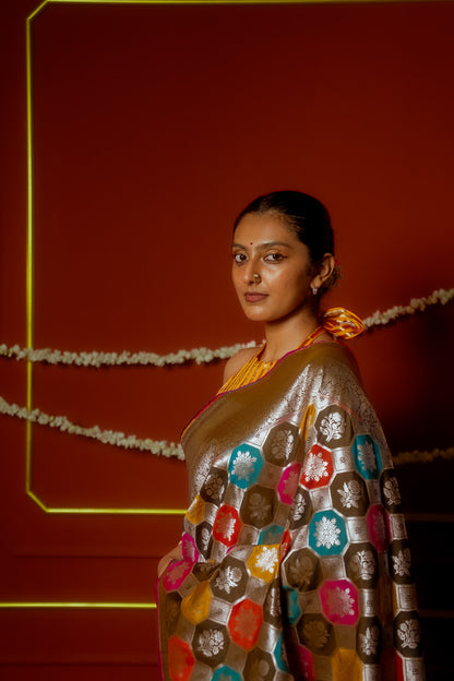 Multicoloured Silk Rangkat Saree