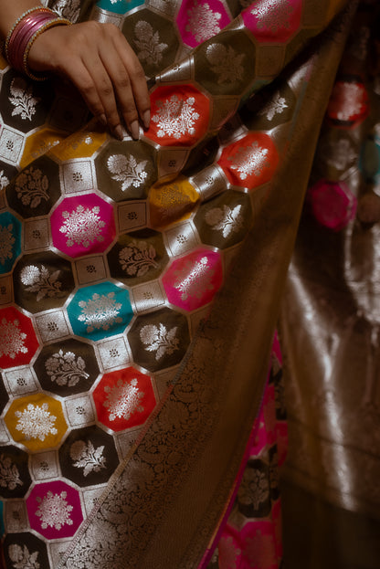 Multicoloured Silk Rangkat Saree