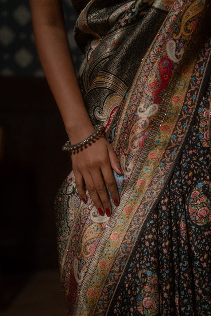 Black Mulberry Jamawar Silk Saree