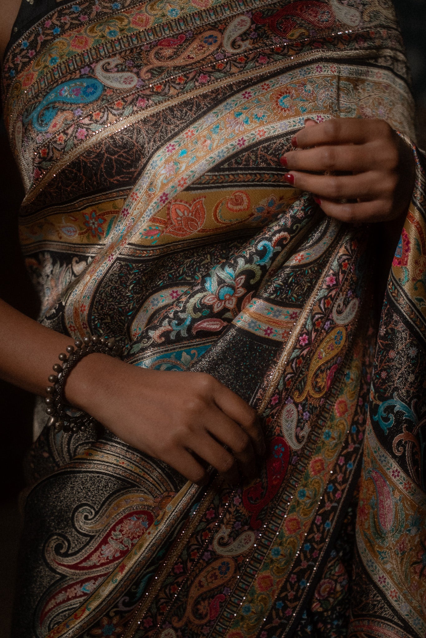 Black Mulberry Jamawar Silk Saree