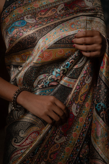 Black Mulberry Jamawar Silk Saree
