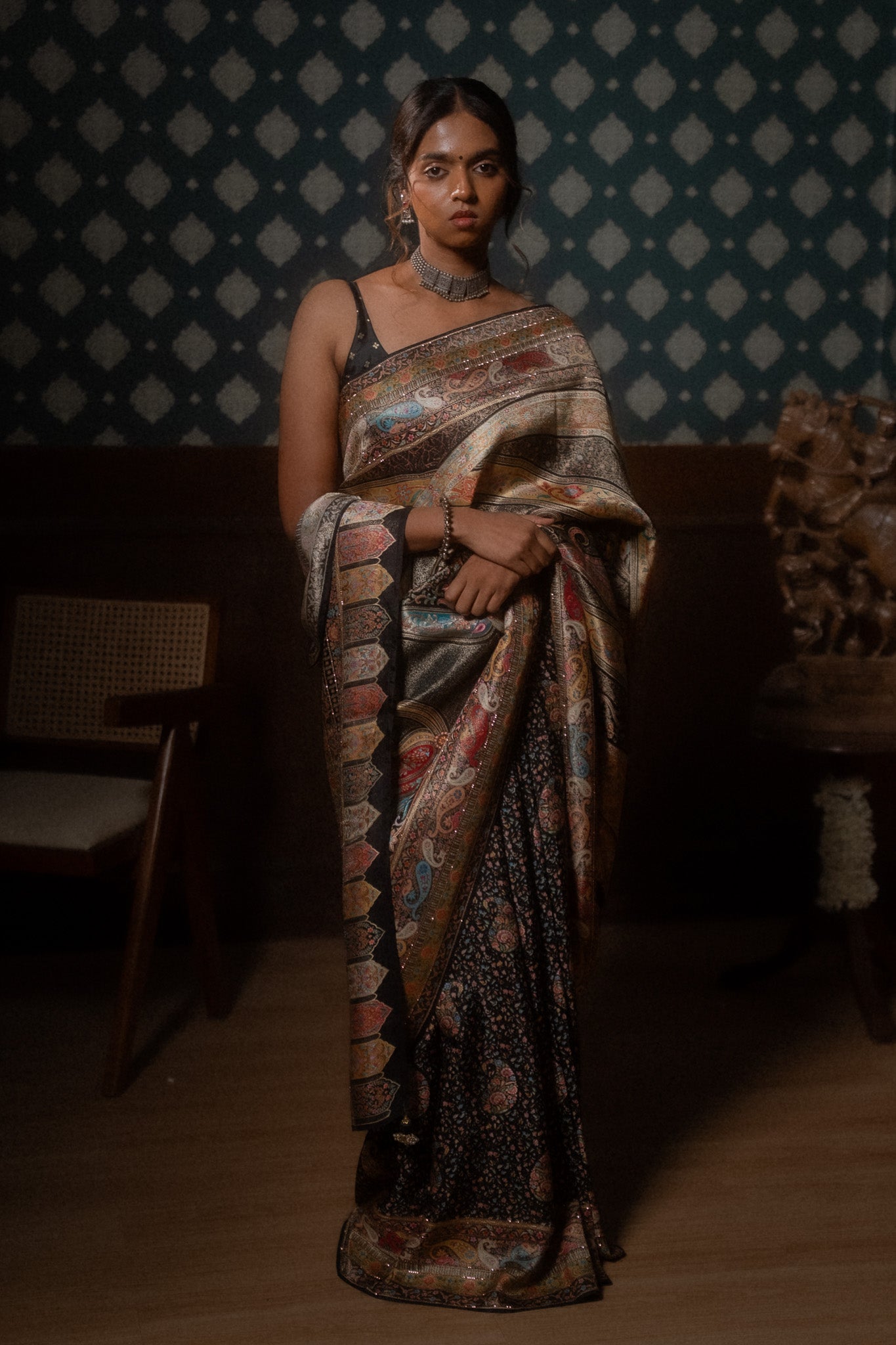 Black Mulberry Jamawar Silk Saree