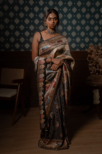 Black Mulberry Jamawar Silk Saree
