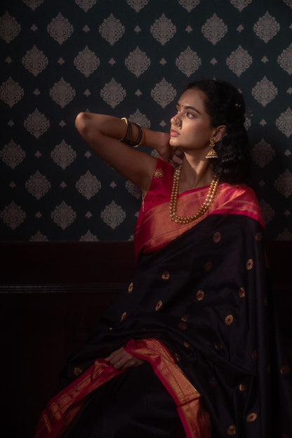 Dark Wine Mulberry Silk Paithani Saree