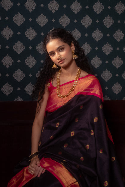 Dark Wine Mulberry Silk Paithani Saree