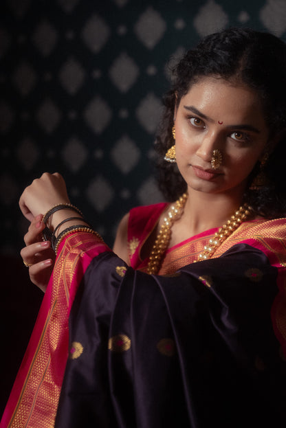 Dark Wine Mulberry Silk Paithani Saree