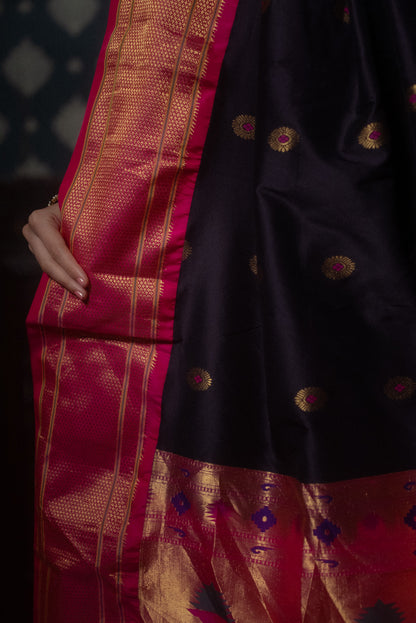 Dark Wine Mulberry Silk Paithani Saree